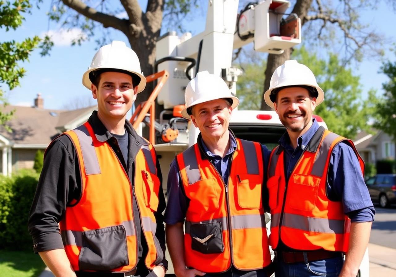 Local Greensboro tree removal crew in hard hats and safety vests